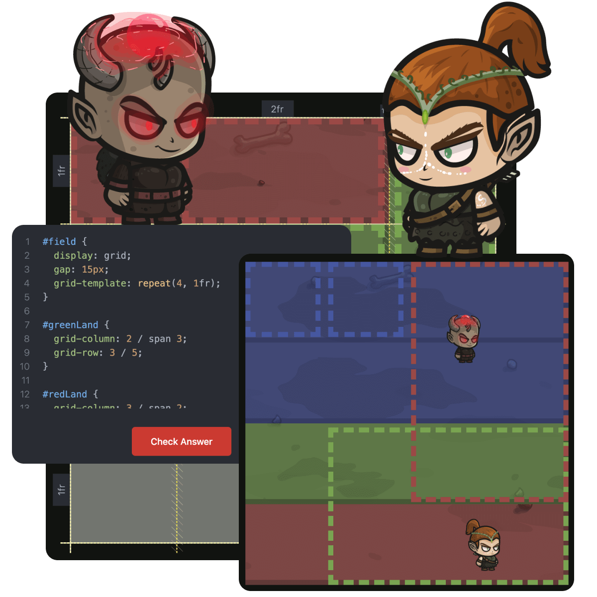 Rey versus Valcorian at CSS Grid Attack Game